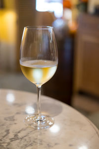 Close-up of beer in glass on table