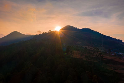 Scenic view of mountains against sky during sunset