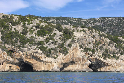 The unique cliffs in the beautiful sea of the gulf of orosei in sardinia.