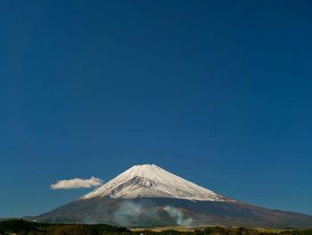 View of volcanic mountain against blue sky