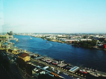 High angle view of city at waterfront