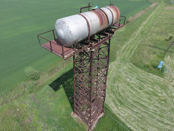 High angle view of metallic built structure on field