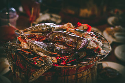 Close-up of red chili peppers for sale in market