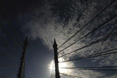 Low angle view of electricity pylon against sky