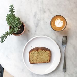 High angle view of breakfast on table