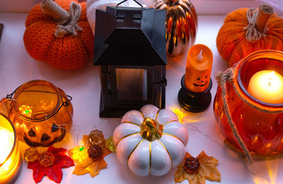 Close-up of christmas decorations on table