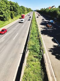 High angle view of cars on road