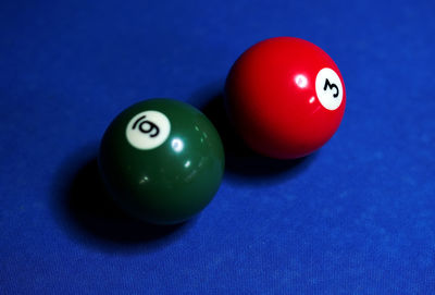 High angle view of pool balls on table