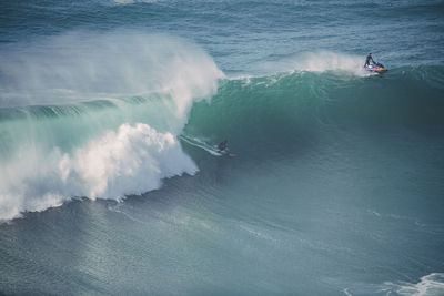 High angle view of waves in sea