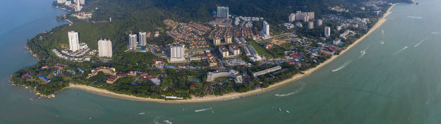 High angle view of buildings in city