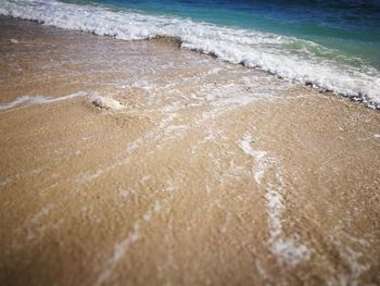 High angle view of waves on beach