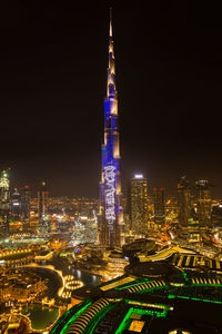 Illuminated buildings in city at night