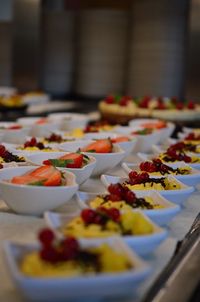 Close-up of cake served on table