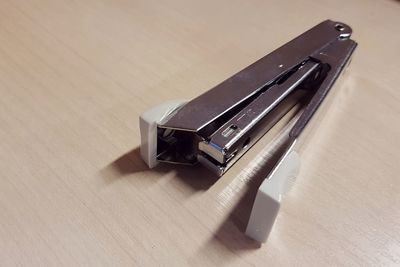 High angle view of smart phone on table