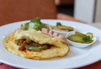 Close-up of served food in plate