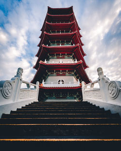 Low angle view of temple building against sky