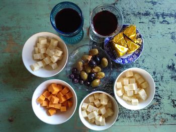 High angle view of food on table