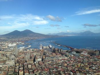 High angle view of city at waterfront