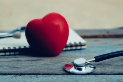 Close-up of heart shape on table