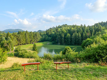 Scenic view of lake against sky