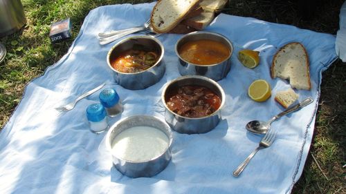 High angle view of food on table