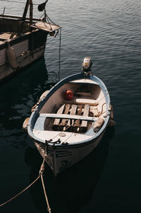 High angle view of fishing boat in lake