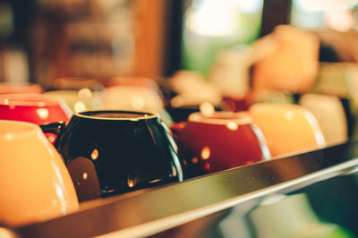 Extreme close up of coffee cups