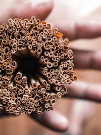 Close-up shot of asian smokers tobacco leaf bundle