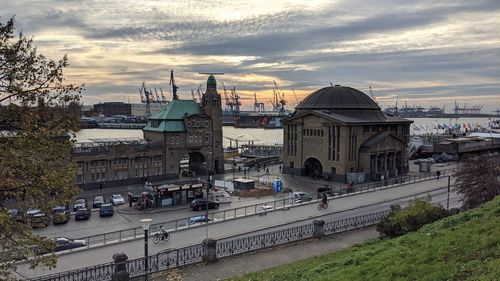 Panoramic view of buildings against sky during sunset