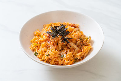 High angle view of food in bowl on table