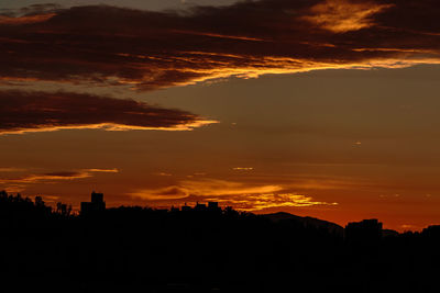 Silhouette city against sky at sunset