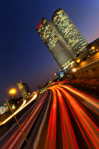 Light trails on road at night