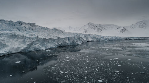 Aerial view of dahlbreen glacier on svalbard.