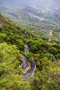 High angle view of winding road on mountain