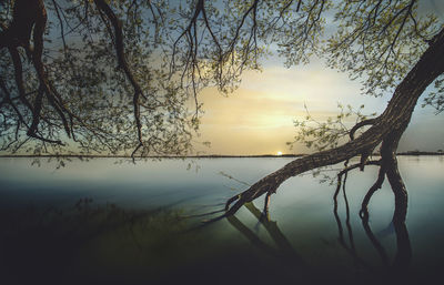 Scenic view of lake against sky during sunset