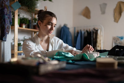 Woman working on table