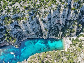 High angle view of rocks by swimming pool