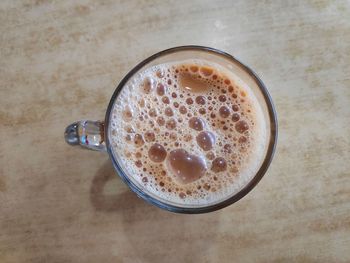 High angle view of coffee on table