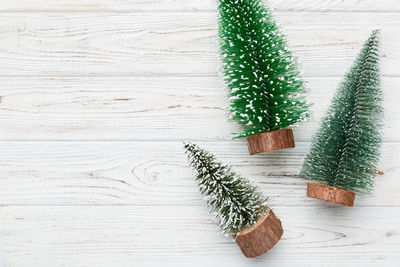 High angle view of christmas decorations on table