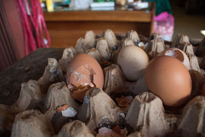 High angle view of eggs on table