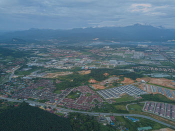 High angle view of cityscape against sky