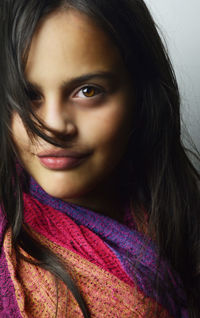 Close-up portrait of smiling beautiful woman