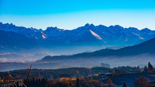 Panoramic view of mountains against sky at night