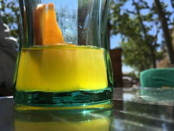 Close-up of water in glass on table