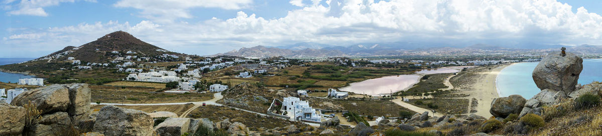 Panoramic view of snowcapped mountains against sky