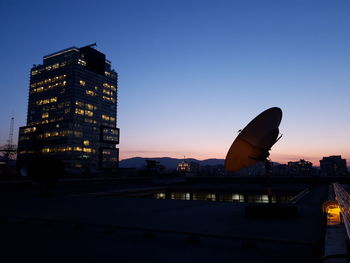 Silhouette buildings against sky at dusk