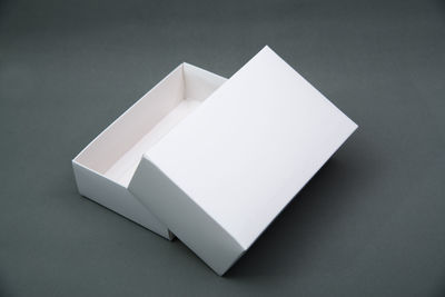 High angle view of paper against white background