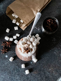 High angle view of food on table