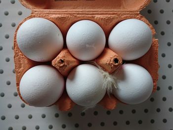 High angle view of eggs in container