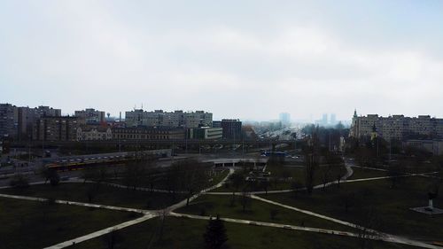 High angle view of cityscape against sky